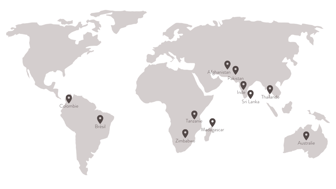 Carte des gisements de saphirs roses